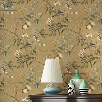 Реколта флорални тапети стенопис нетъкан класически пасторална лоза цвете птица стена хартия ретро хол декор стенни покрития