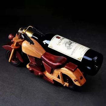 Ретро мотоциклет дървени червено вино багажник масивна дървесина вино бутилка притежателя реколта вино съхранение рафт Начало декор занаяти