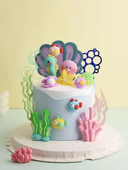 Русалка торта топер сладък корал морска трева мидички океан тема торта декорация деца честит рожден ден бебе душ първи рожден ден