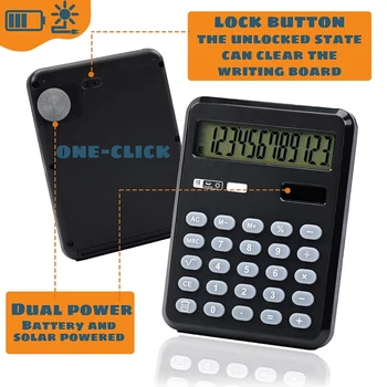 Ръкописен преносим основен калкулатор с подложка за писане, 12-цифрен джобен калкулатор за Office Home School Black