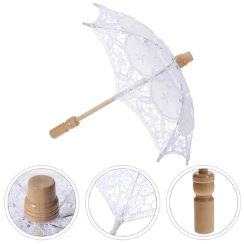 Ръчно изработен булчински дантелен чадър и фен комплект Сватбена булка чадър бяла слонова кост сватбен чадър дантела