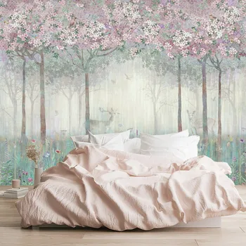 Ръчно рисувани горски лосови цветя,Персонализиран 3D стенопис детски тапет, самозалепващи тапети, хол, спалня, диван backgr