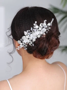 Сватба Елегантни аксесоари за коса Сребърно цвете коса гребен шик шапки булката да бъде прически бижута китайски стил шапки