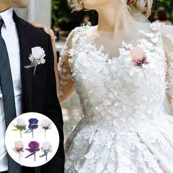 Сватбен букет корсаж фалшиви рози Бери кристал симулирани цветни корсажи симулация младоженец банкет орнамент