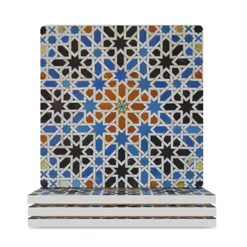 Севиля ислямски плочки модел 1 Керамични подложки (квадратни) държач за чаши бял черен сладък комплект Подложки