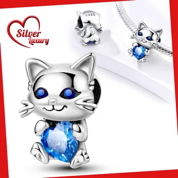 син циркон котка красив 925 стерлинги сребро годни Пандора талисмани сребро 925 оригинална гривна за бижута направи си сам