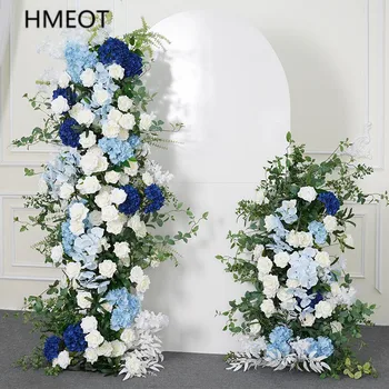 Синьо Бяла Роза Орхидея Хортензия Зеленина 5D цвете ред подреждане сватба фон арка KT съвет декор маса център топка