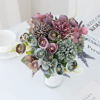 скандинавски 5 раздвоена розова хортензия изкуствени цветя за сватбен ръчен букет, домашен декор, градинска декорация