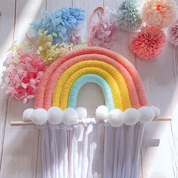 скандинавски стил Rainbow пискюл аксесоари за коса довършителни съхранение тъкане детска стая стена декорация
