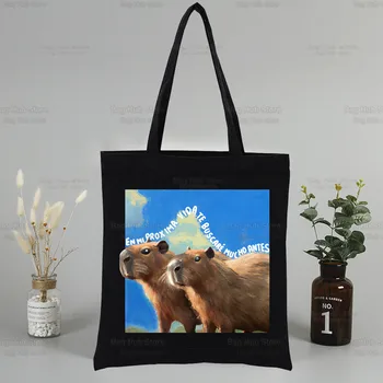 Сладък Capybara карикатура Kawaii чанти платно платно голяма пазарска чанта пазаруване пътуване жени за многократна употреба рамо купувач чанти bolsas де tela