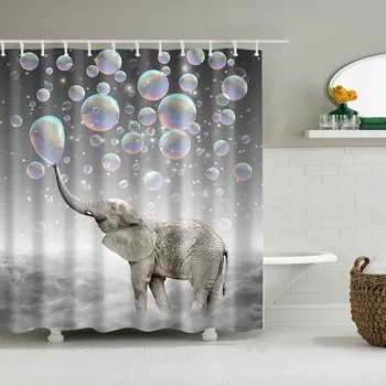 Сладък слон душ завеси смешно животни вода спрей водопад естествен акварел изкуство модерна баня декор баня завеса комплект