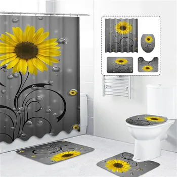 слънчоглед 3D завеса за душ водоустойчива завеса за баня неплъзгаща се подложка за баня Четирикомпонентен килим за баня Аксесоари за декорация на дома