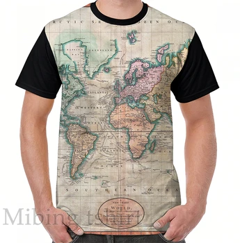 Смешни печат мъже тениска жени Върховете тениска реколта карта на света 1801 графичен тениска O-образно деколте къс ръкав ежедневни тениски