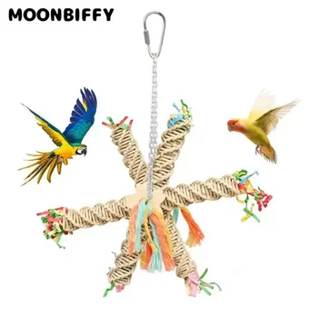 Смешни птица папагал дъвчене играчка многоцветни естествен ратан трайни cockatiel дървени играчки фуражни птици CageResistant аксесоари