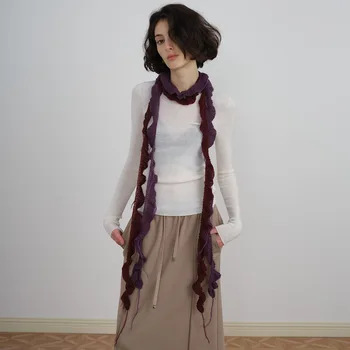Спирала тъкане шал пачуърк трикотажни декоративни шал вълна смесени Y2K къдрици край дълги шалове echarpe femme hiver bufanda
