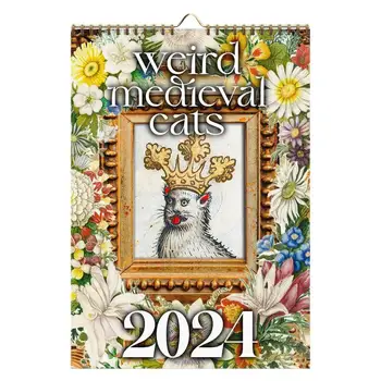 Средновековен котешки стенен календар Висящ месечен стенен календар със средновековни снимки на котки Начало Стенни арт плакати за училищна спалня