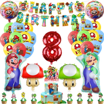 Супер Мариоед рожден ден декорация комплект банер торта топер балон фон за деца момиче парти декорация