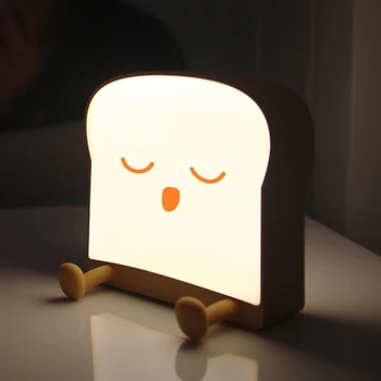 Творчески подарък карикатура хляб тост нощна светлина мобилен телефон скоба спалня нощно легло светлина силикон Pat USB индукция нощна светлина