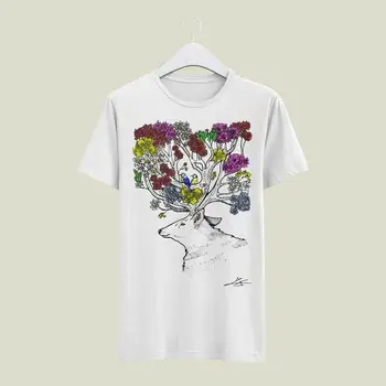 тениска елен цвете-оригинално творение бели цветове за мъже