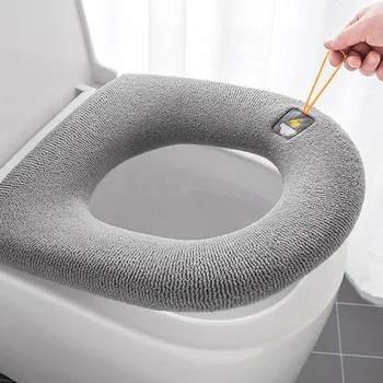 Топло тоалетна седалка капак с дръжка Closestool Мат миещи се аксесоари за баня плътен цвят мека О-форма подложка биде капак