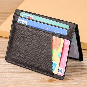 Тънък мини портфейл Къси кожени притежатели на лични кредитни карти Покритие на шофьорска книжка Мъже Жени Бизнес портфейл Две пъти чантата