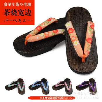 Унисекс косплей обувки Традиционен японски стил Geta Красиви флорални щампи Джапанки/чехли Дървени джапанки Удобни