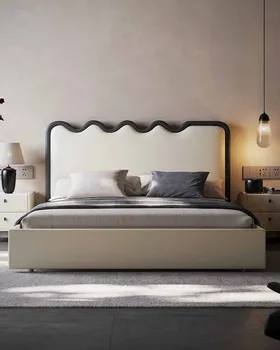 френски крем стил основно спално бельо светлина луксозен модерен прост естествена кожа легло мек пакет легло сватбено легло