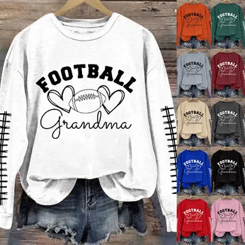 Футбол баба женски футбол надписи печат якета работа жени активен руно лента суитчъри жени реколта изрязване пуловер