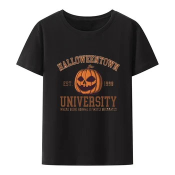 Хелоуин Градски дрехи Смешни чисти памучни тениски с къс ръкав Страшна атмосфера Blusas Top Cpe