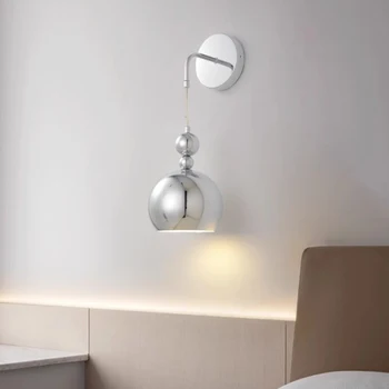 Хром спалня стенни лампи LED галванично ковано желязо топка лампа модерен прост домакинство нощно шкафче хол диван стена светлини