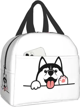 хъски куче обяд чанта с контейнери сладък куче лапи нагоре изолирани обяд кутия Freezable охладител термична водоустойчива обяд голяма пазарска чанта