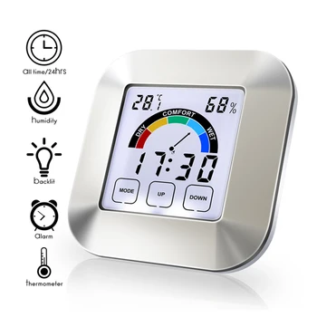 цветен екран LCD цифров термометър хигрометър вътрешна метеорологична станция за домашна температура и влажност сензор часовник