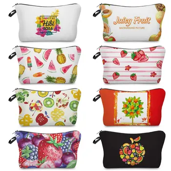 Цветни плодове печат козметични чанти преносими дами червило чанта за съхранение жени открит плаж грим продукти цип чанта практически