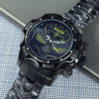черен 54mm Big Dial Непобеден резерв Оригинални часовници Мъже Непобедим часовник от неръждаема стомана Кварц AAA часовник Relogio Masculino