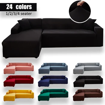черен замърсен цвят еластичен ъглов диван за хол 2 3 4 седящ шезлонг диван декоративен L форма защита капак